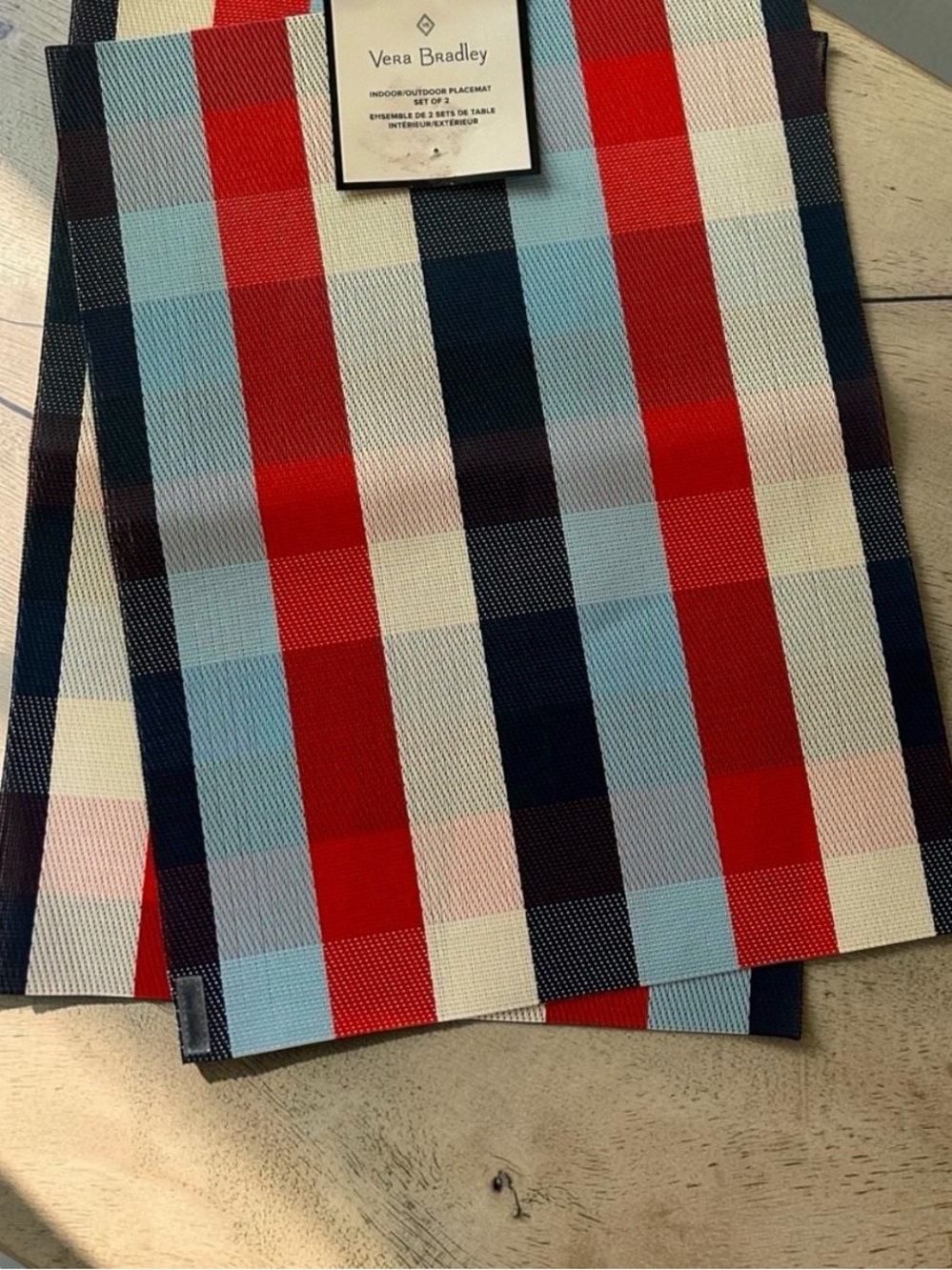 Vera Bradley Indoor/Outdoor Placemats Set of 2 Red Blue Plaid NWT-EB